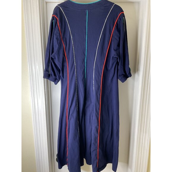 eShakti Asymmetrical Racing Stripes Cold Shoulder Midi Shift Dress Lagenlook 2X - Picture 2 of 7